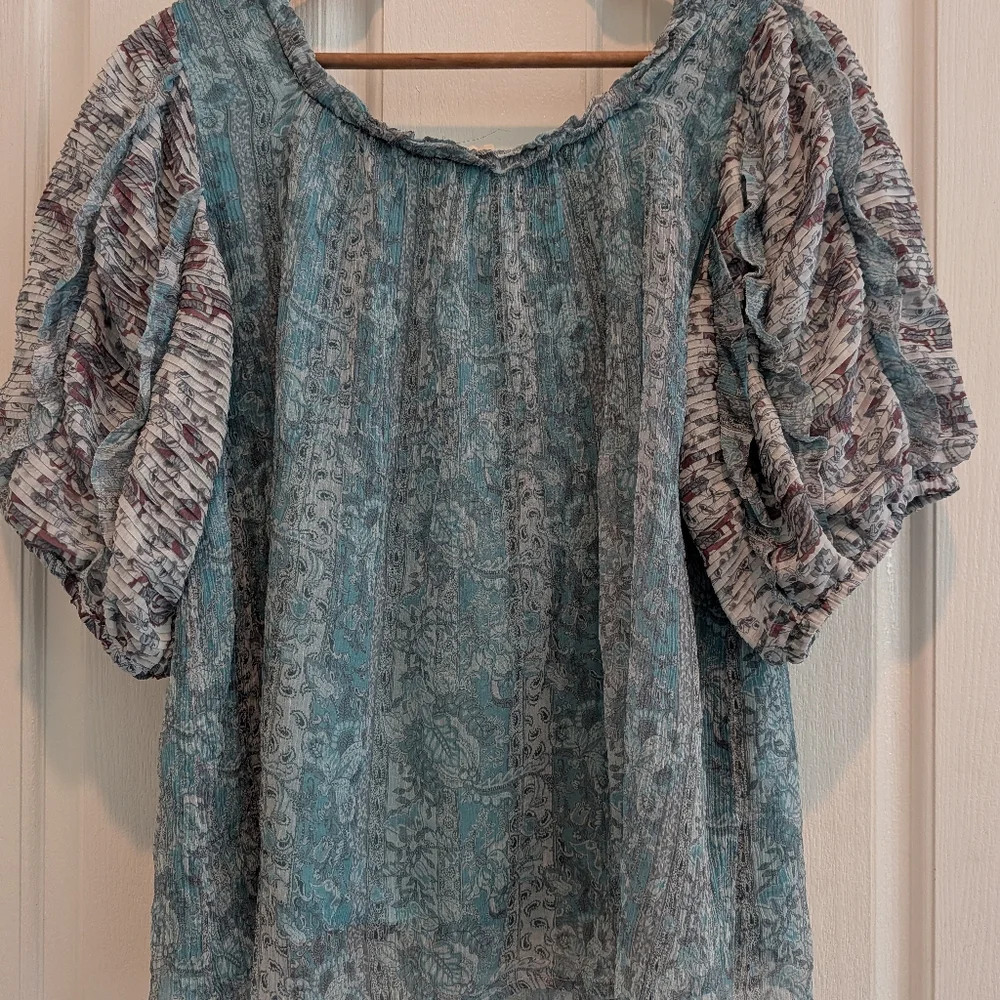 ANTHROPOLOGIE-Pintucked Chiffon Blouse- Size Large